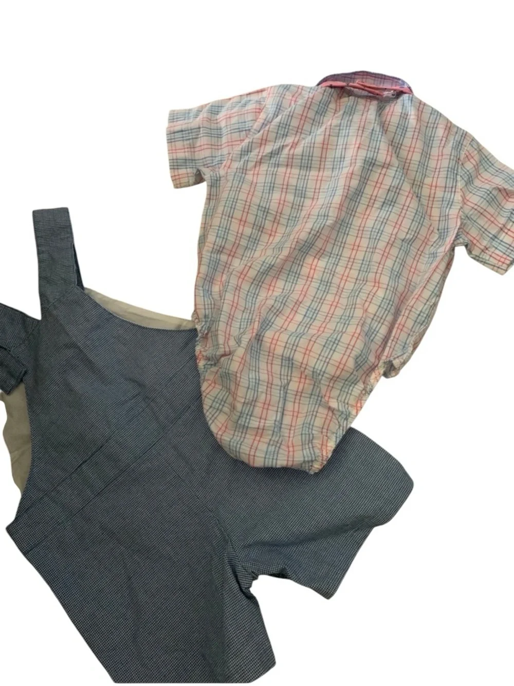 Nautica Kids Coral Bow Tie with Navy Accent and Blue Check Overalls Set